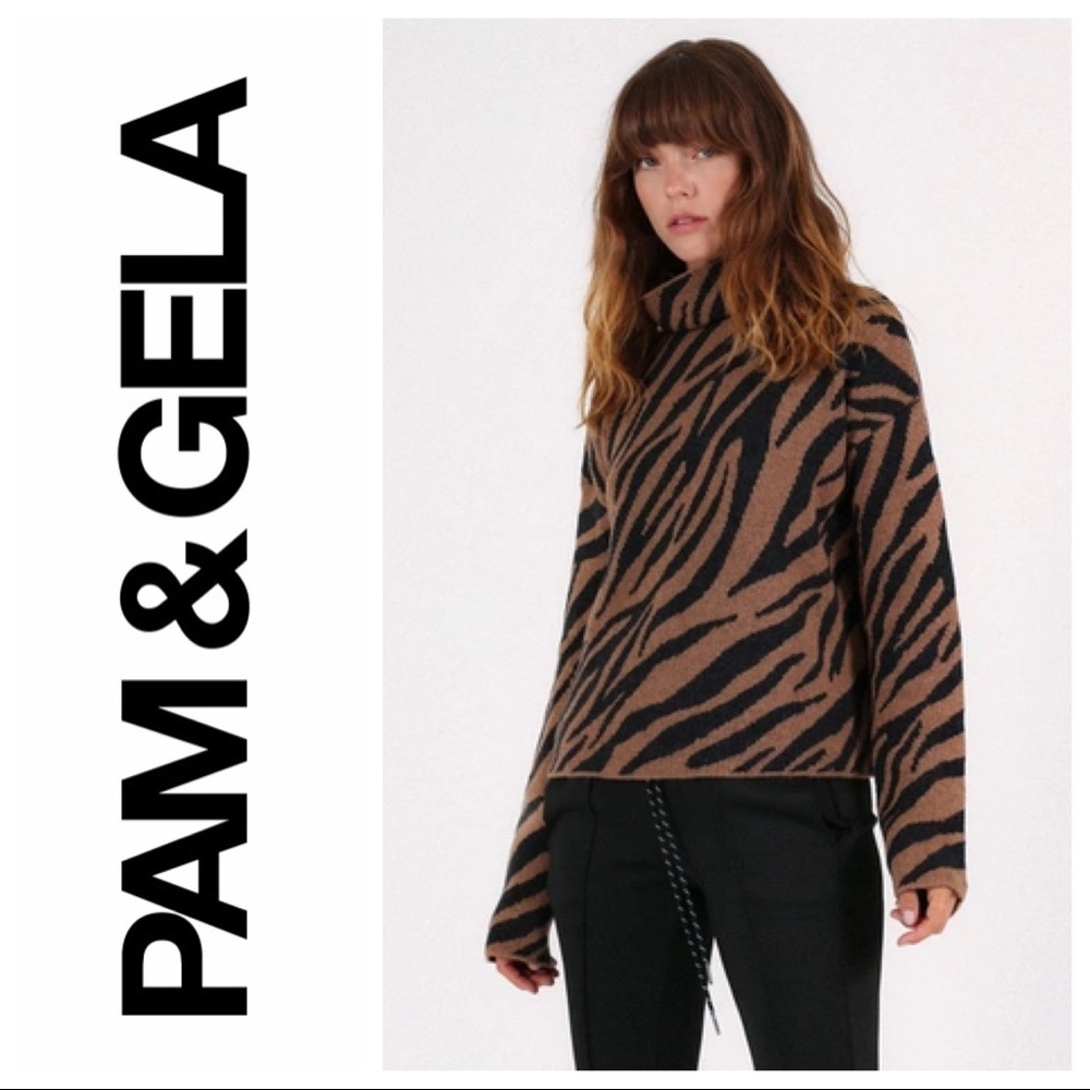 NWT Pam & Gela Zebra Funnel Neck Sweater